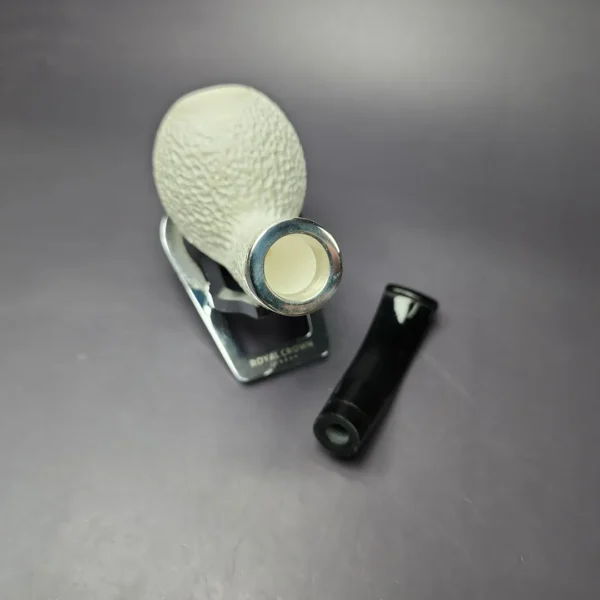 MBSD Meerschaum Silver Rusticated Apple Block Meerschaum Pipe, Briar-Mortise, New - Image 10