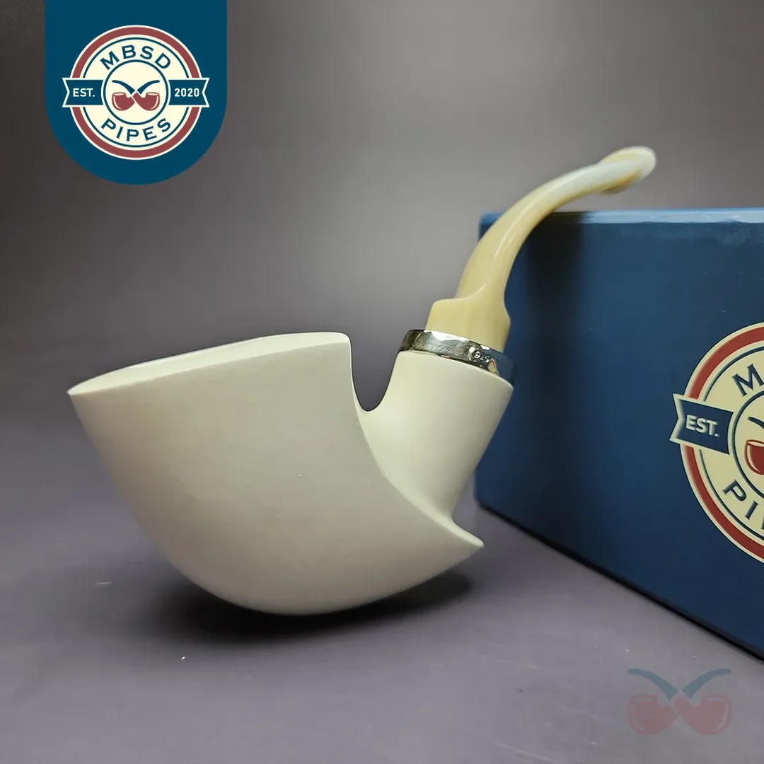 MBSD Meerschaum Silver Pickaxe Reverse Calabash Block Meerschaum Pipe, New