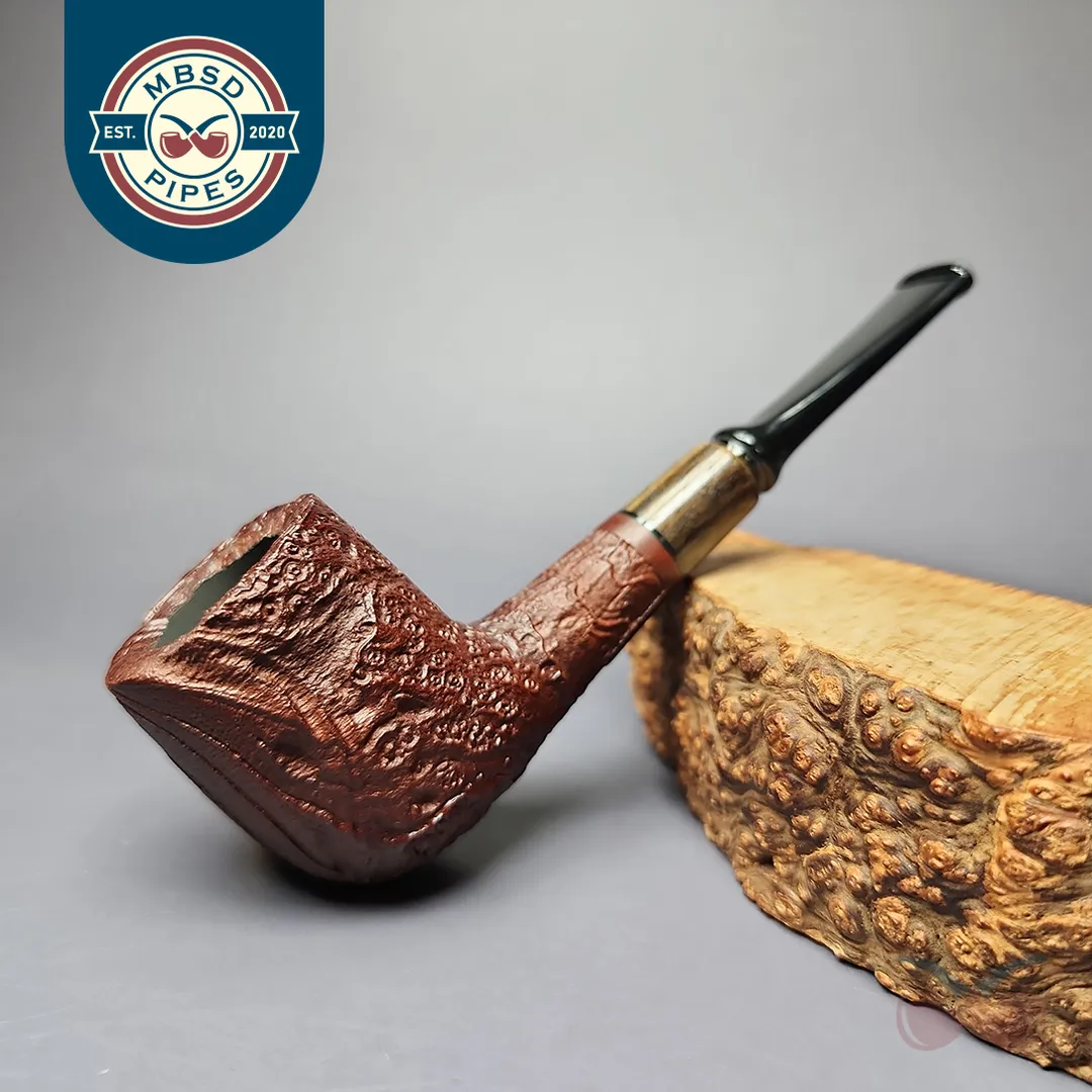 MBSD Briars by Piero Vitale Vintage Sandblasted Billiard w/ Zebrawood Briar Pipe, New