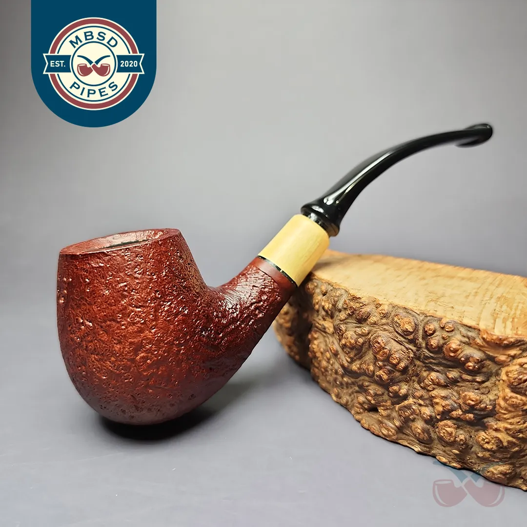 MBSD Briars by Piero Vitale Red Sandblasted Brandy w/ Boxwood Briar Pipe, New
