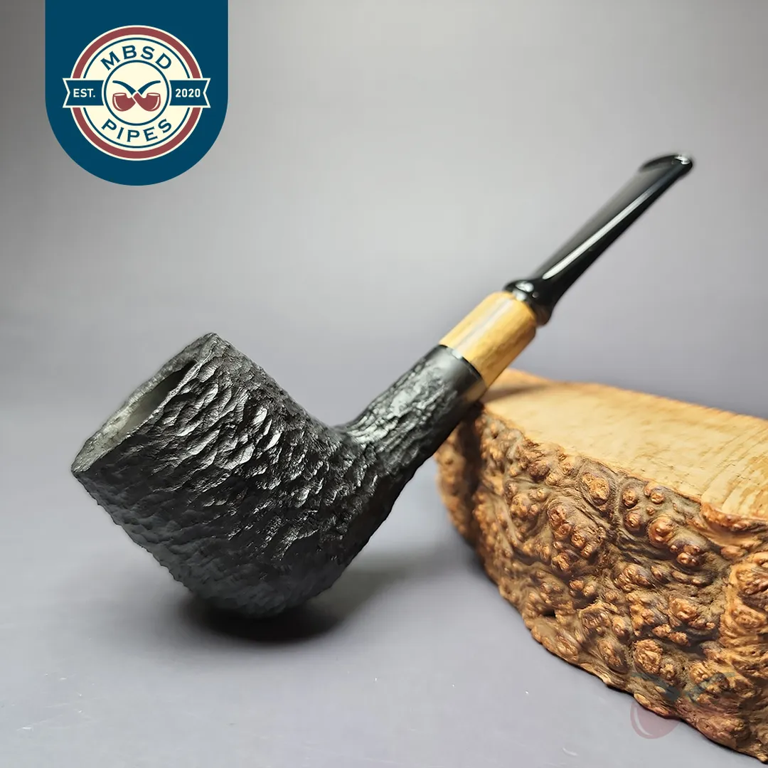 MBSD Briars by Piero Vitale Black Rusticated Billiard w/ Zebrawood Briar Pipe, New