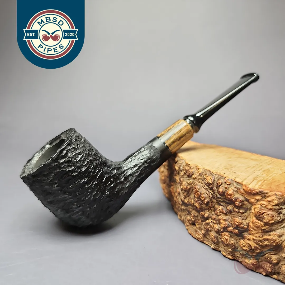 MBSD Briars by Piero Vitale Black Rusticated Billiard w/ Zebrawood Briar Pipe, New