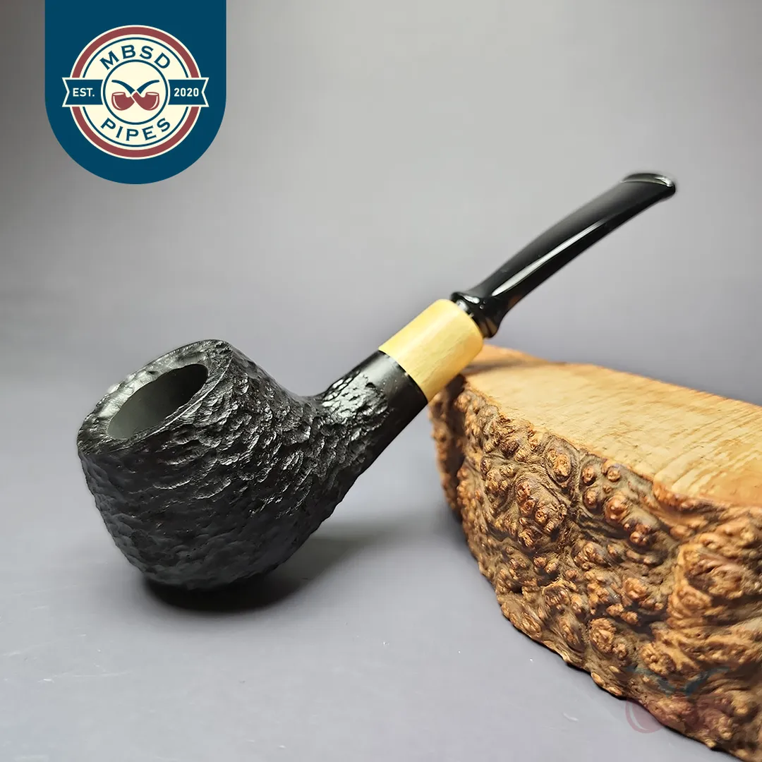 MBSD Briars by Piero Vitale Black Rusticated Author w/ Boxwood Briar Pipe, New