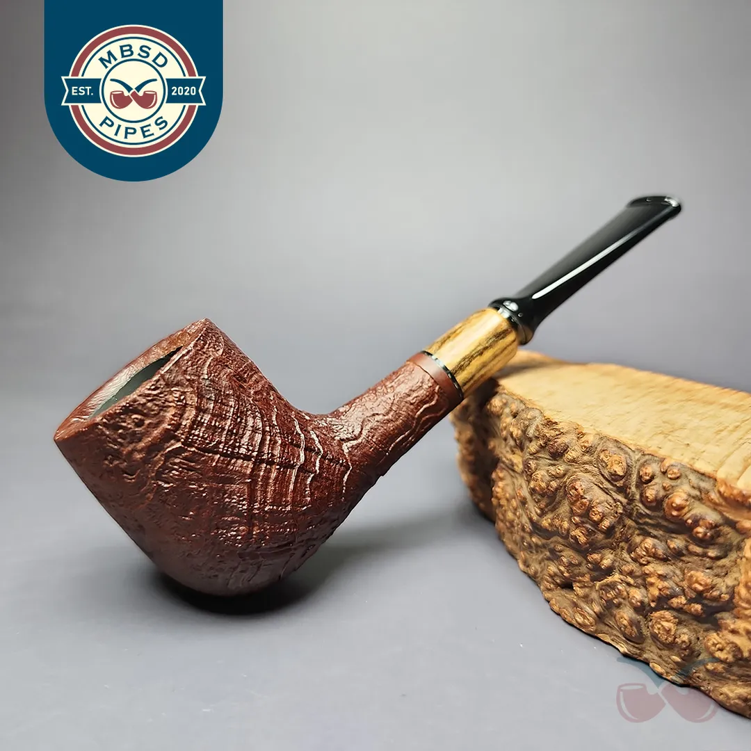 MBSD Briars by Piero Vitale Vintage Sandblasted Billiard w/ Zebrawood Briar Pipe, New