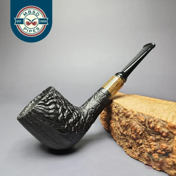 MBSD Briars by Piero Vitale Vintage Sandblasted Billiard w/ Zebrawood Briar Pipe, New