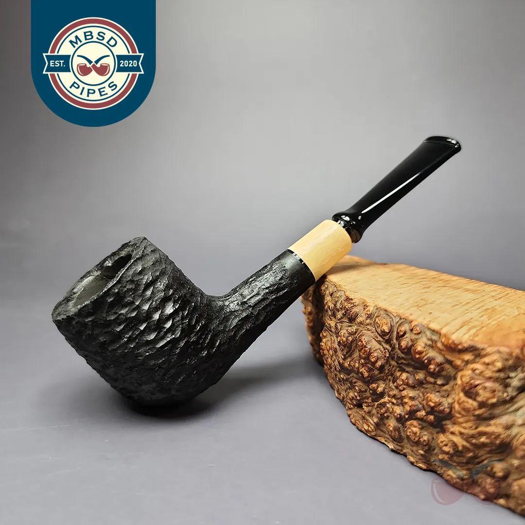MBSD Briars by Piero Vitale Black Rusticated Billiard w/ Boxwood Briar Pipe, New