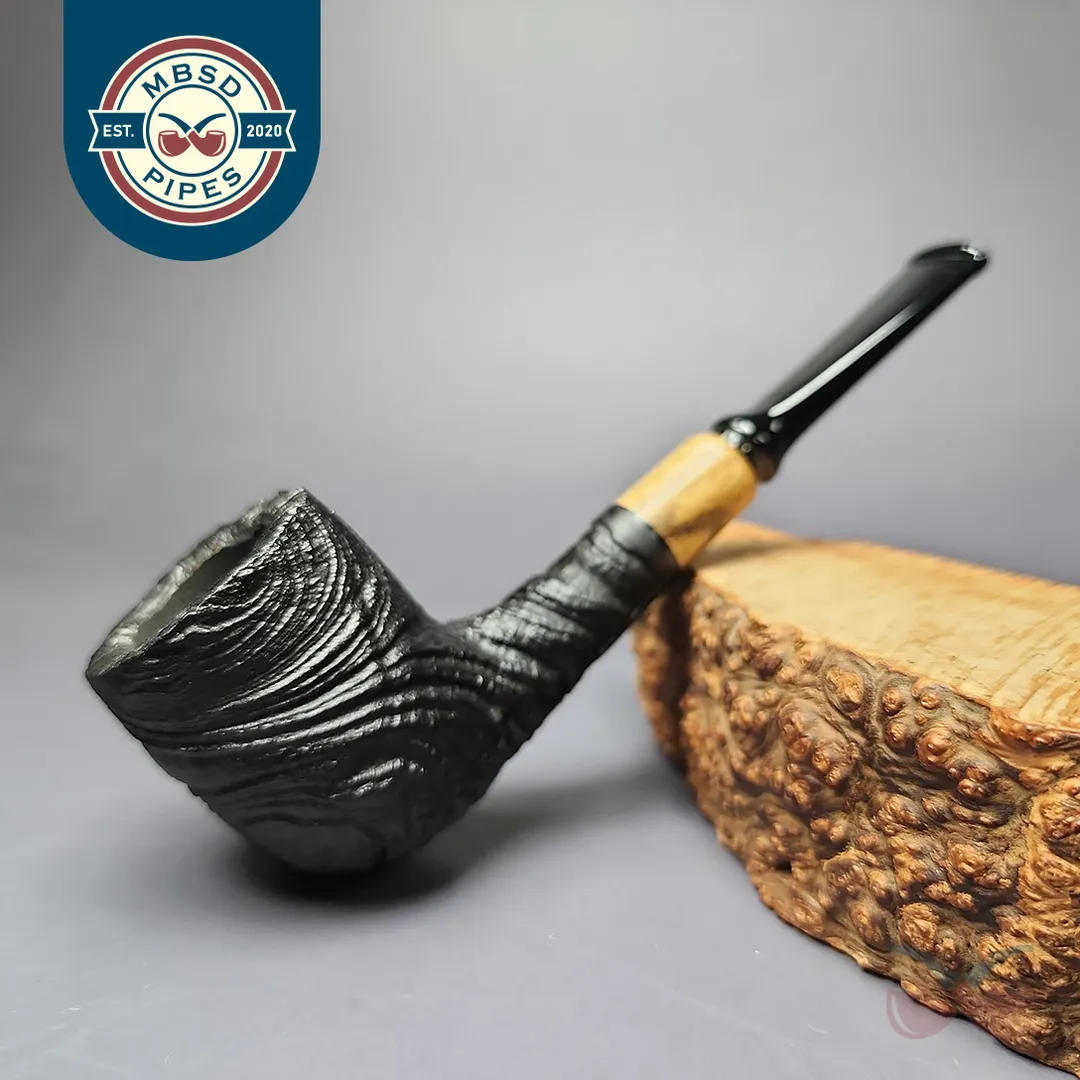 MBSD Briars by Piero Vitale Vintage Sandblasted Billiard w/Olivewood Briar Pipe, New