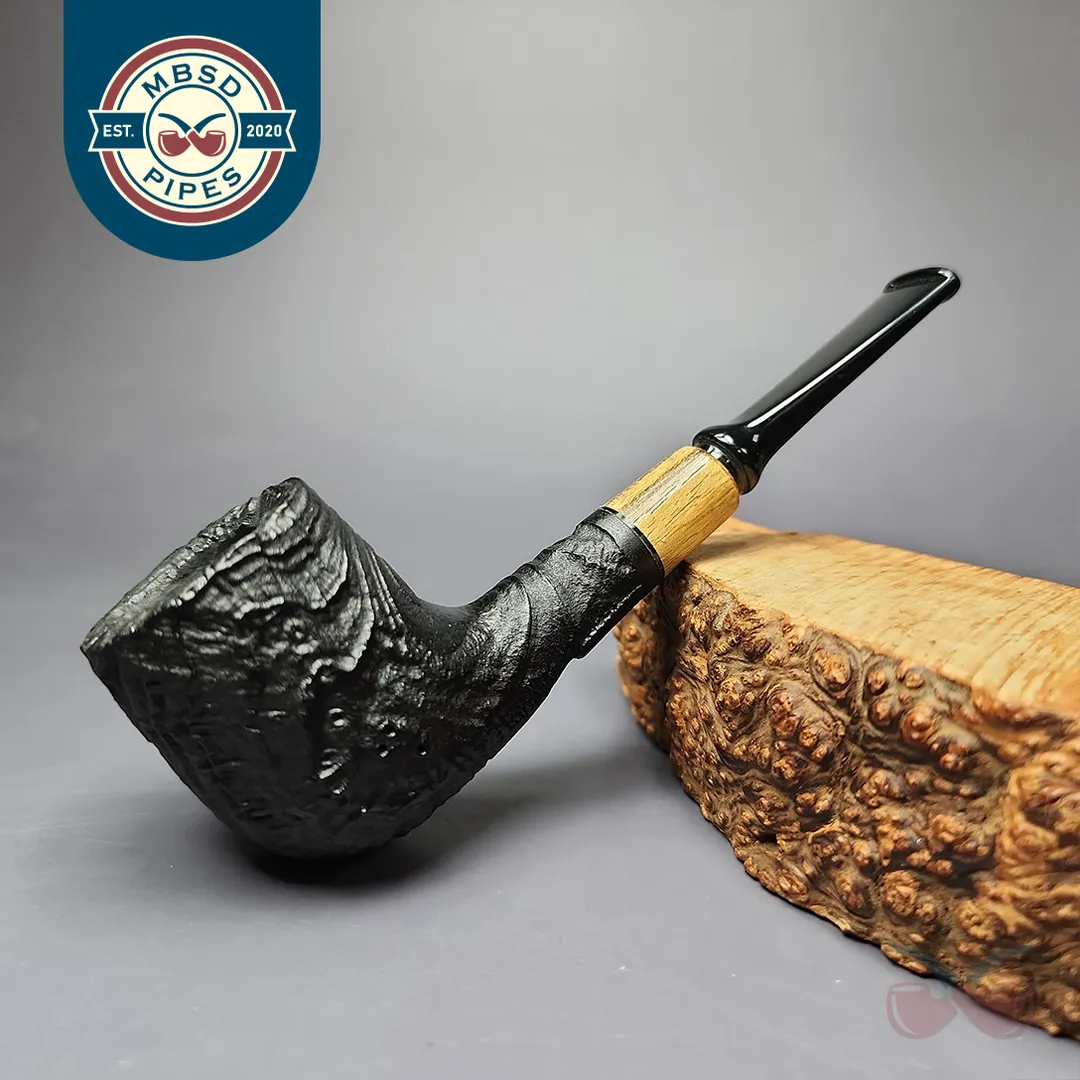 MBSD Briars by Piero Vitale Vintage Sandblasted Billiard w/Zebrawood Briar Pipe, New