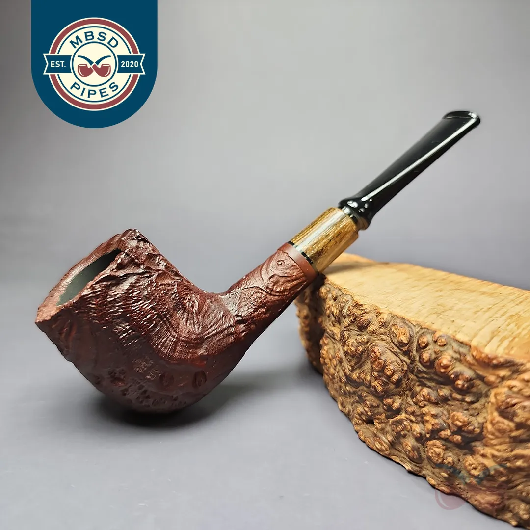 MBSD Briars by Piero Vitale Vintage Sandblasted Billiard w/ Zebrawood Briar Pipe, New