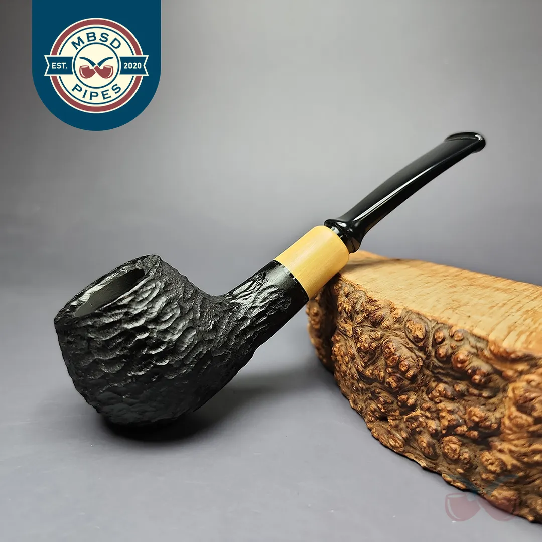 MBSD Briars by Piero Vitale Black Rusticated Author w/ Boxwood Briar Pipe, New
