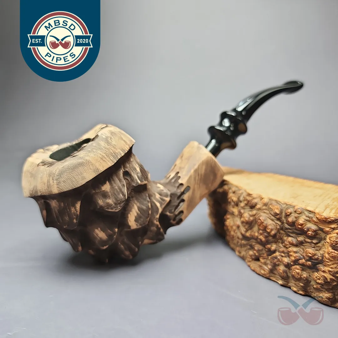 Nording Spruce Matte Partially Rusticated Freehand Estate Briar Pipe, Unsmoked