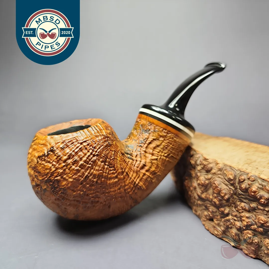 C-Pipe Contrast Sandblasted Apple w/ Reverse Calabash Briar Pipe, New