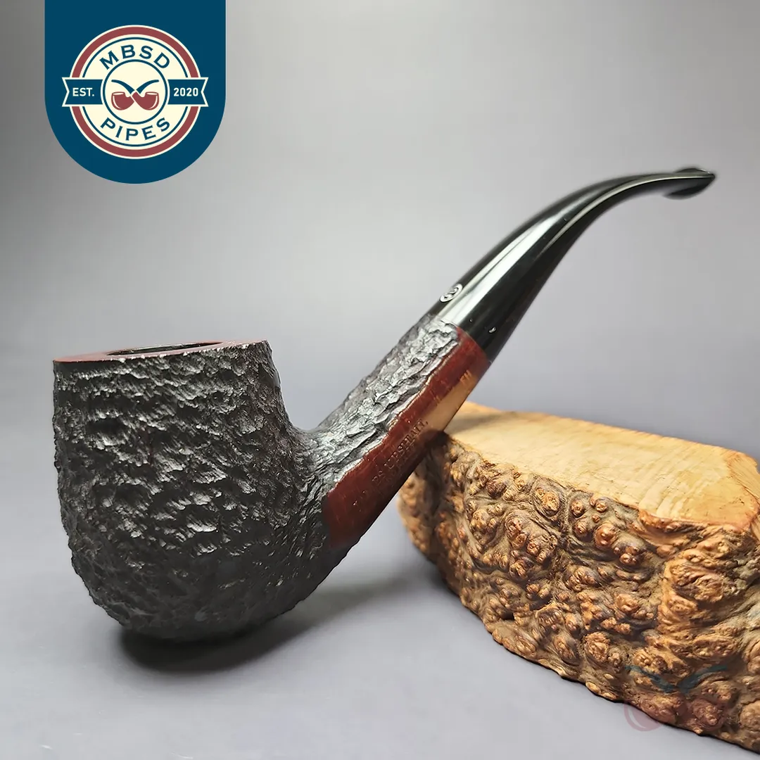 James Upshall Bark EXL Partially Rusticated Bent Billiard Estate Briar Pipe, Unsmoked