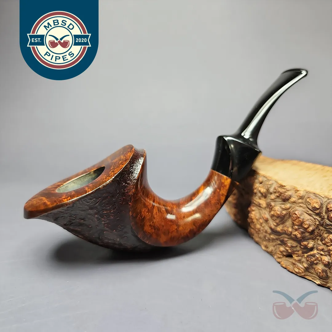 HS Studio Partially Sandblasted Horn Freehand Estate Briar Pipe, Unsmoked