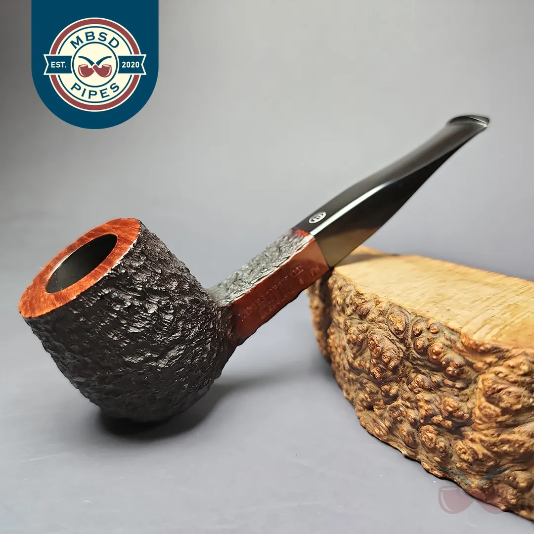 James Upshall Bark Partially Rusticated Panel Shank Billiard Estate Briar Pipe, Unsmoked
