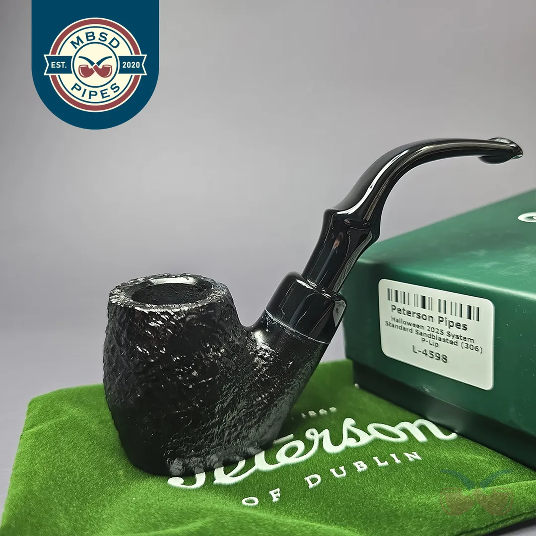 Peterson 2025 Halloween Pipe 306 Sandblasted Sitter Briar Pipe, P-Lip, New