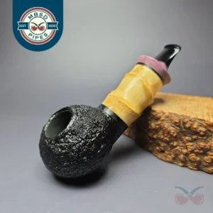 HS Studio Sandblasted Reverse Calabash Apple w/ Buddha Bamboo Estate Briar Pipe, Unsmoked