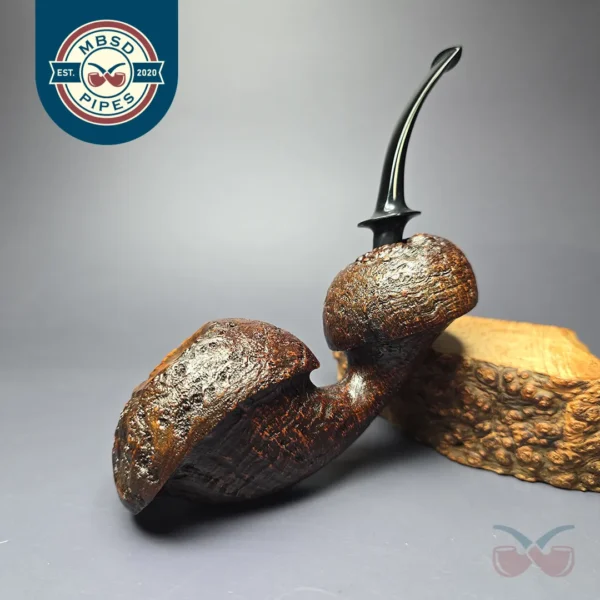 HS Studio Large Sandblasted Asymmetric Freehand Estate Briar Pipe, Unsmoked
