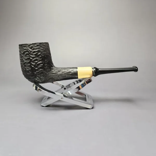 MBSD Briars by Piero Vitale Black Rusticated Billiard w/ Boxwood Briar Pipe, New - Image 2