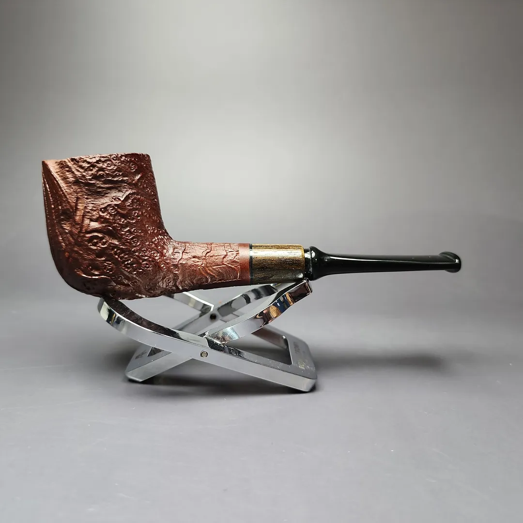 MBSD Briars by Piero Vitale Vintage Sandblasted Billiard w/ Zebrawood Briar Pipe, New - Image 2