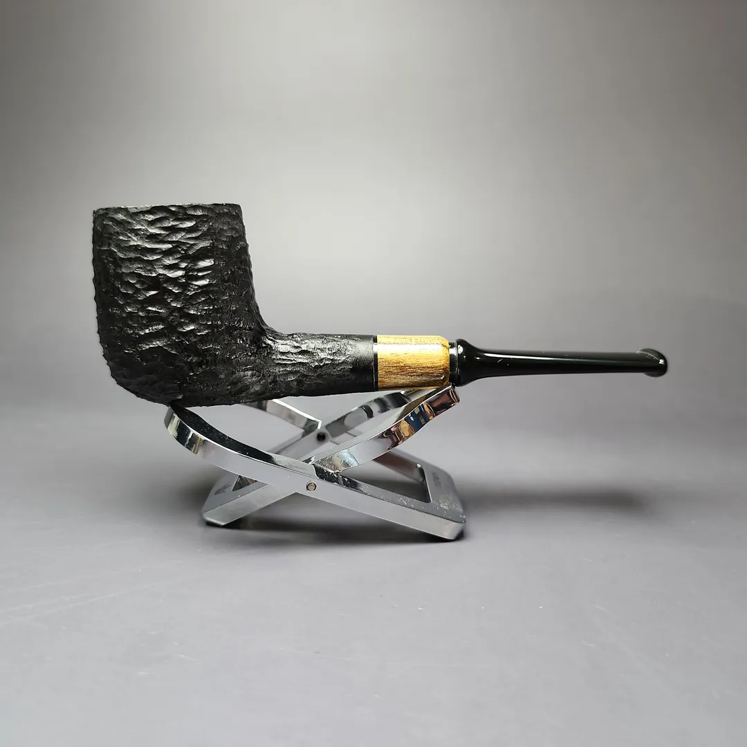 MBSD Briars by Piero Vitale Black Rusticated Billiard w/ Zebrawood Briar Pipe, New - Image 2