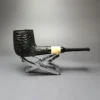 MBSD Briars by Piero Vitale Black Rusticated Billiard w/ Olivewood Briar Pipe, New - Image 2