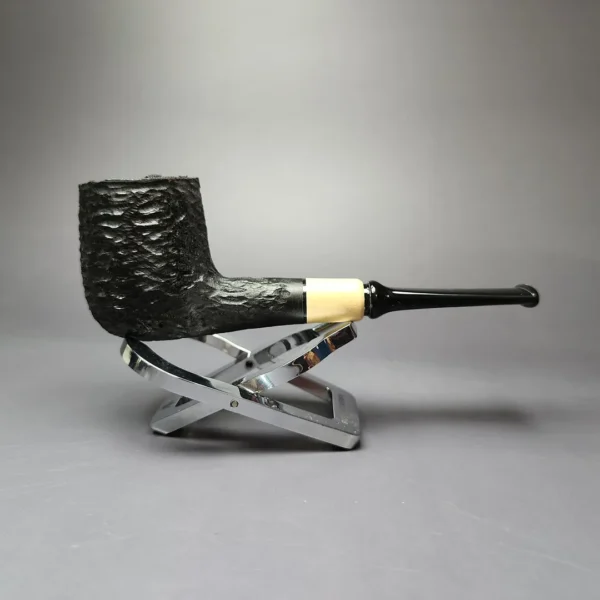 MBSD Briars by Piero Vitale Black Rusticated Billiard w/ Olivewood Briar Pipe, New - Image 2
