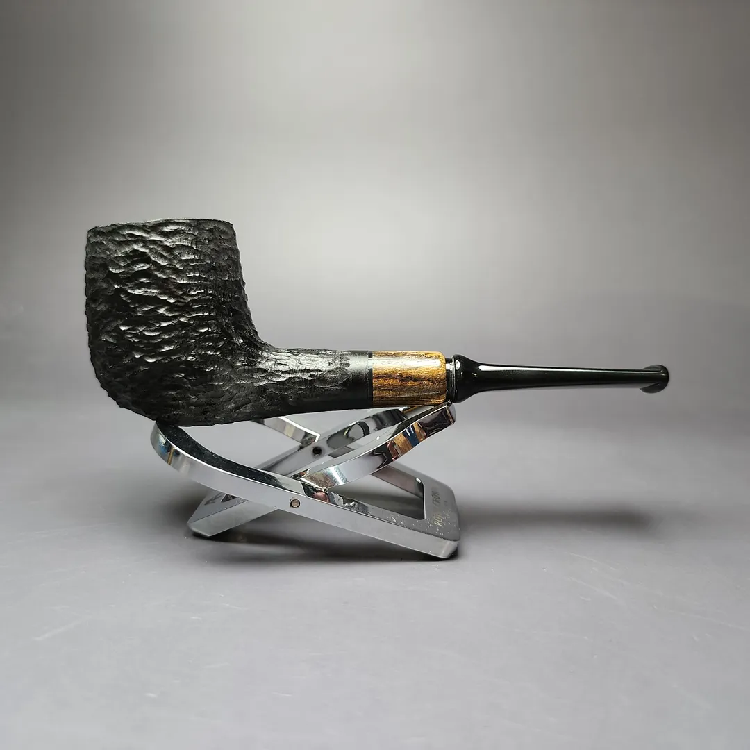 MBSD Briars by Piero Vitale Black Rusticated Billiard w/ Zebrawood Briar Pipe, New - Image 2