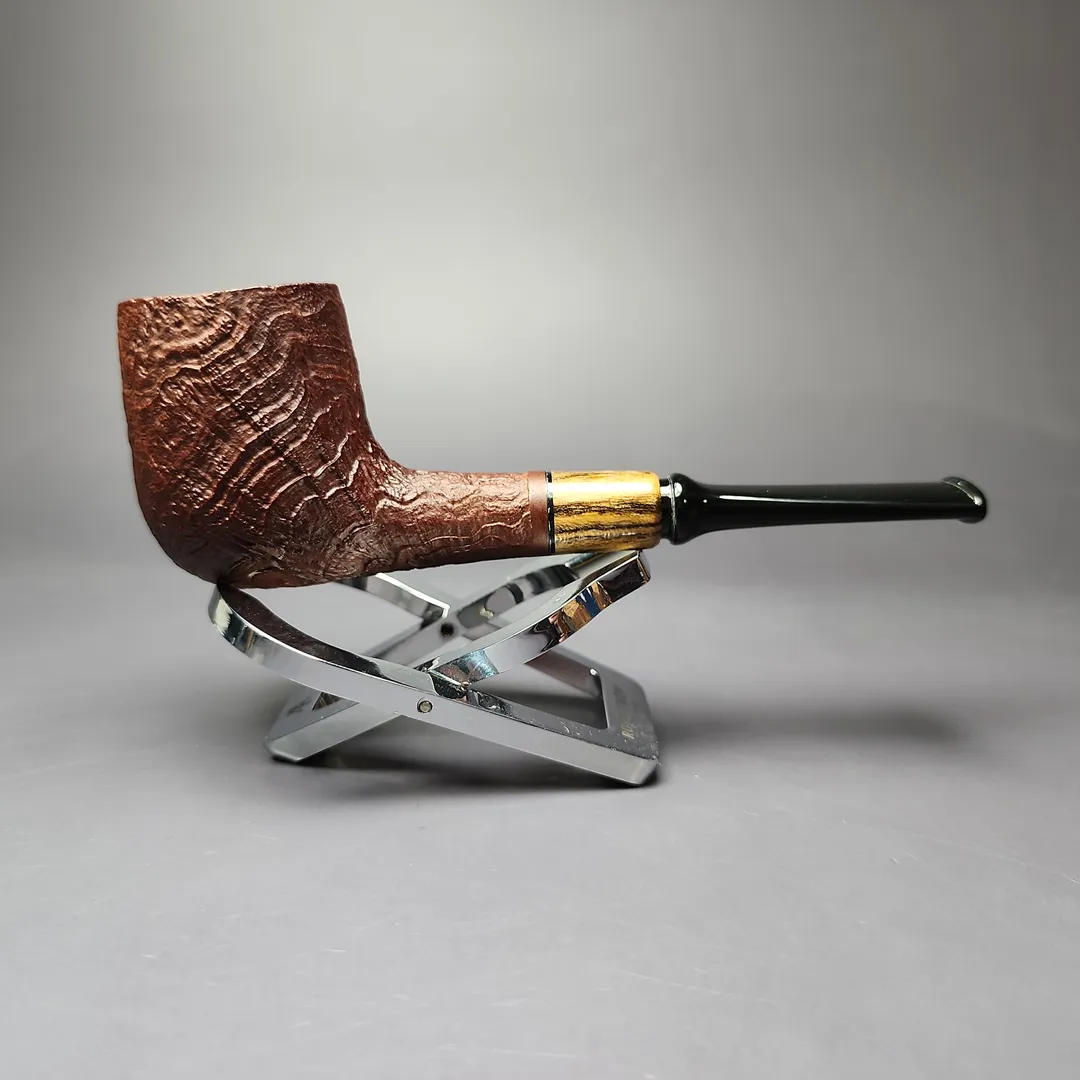 MBSD Briars by Piero Vitale Vintage Sandblasted Billiard w/ Zebrawood Briar Pipe, New - Image 2