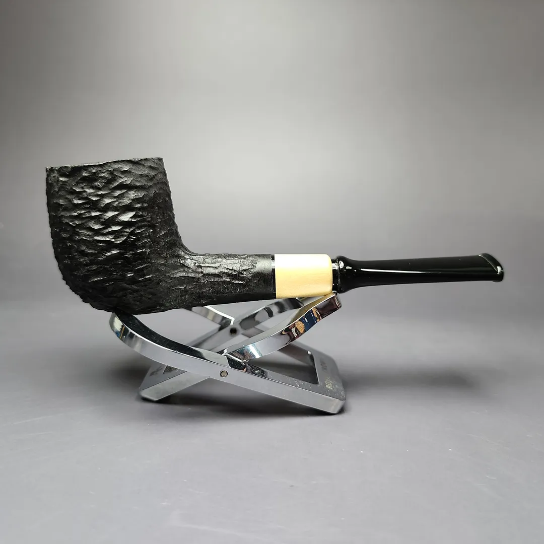 MBSD Briars by Piero Vitale Black Rusticated Billiard w/ Boxwood Briar Pipe, New - Image 2