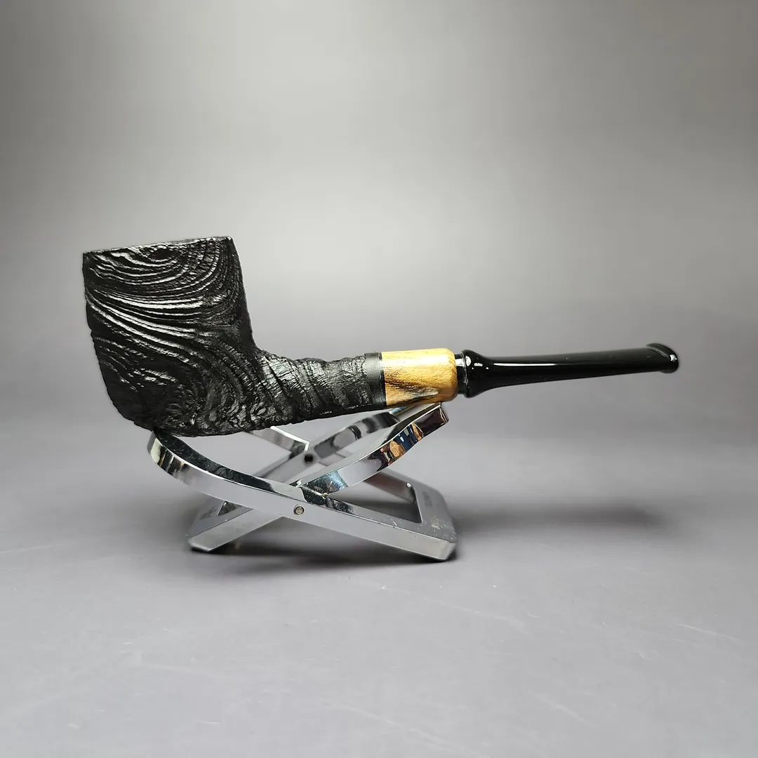 MBSD Briars by Piero Vitale Vintage Sandblasted Billiard w/Olivewood Briar Pipe, New - Image 2