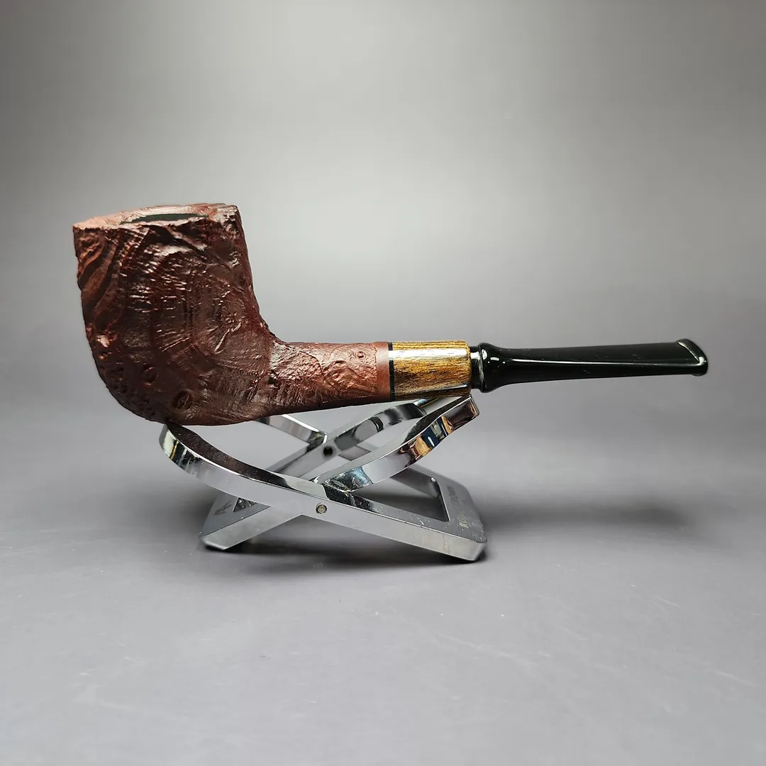 MBSD Briars by Piero Vitale Vintage Sandblasted Billiard w/ Zebrawood Briar Pipe, New - Image 2