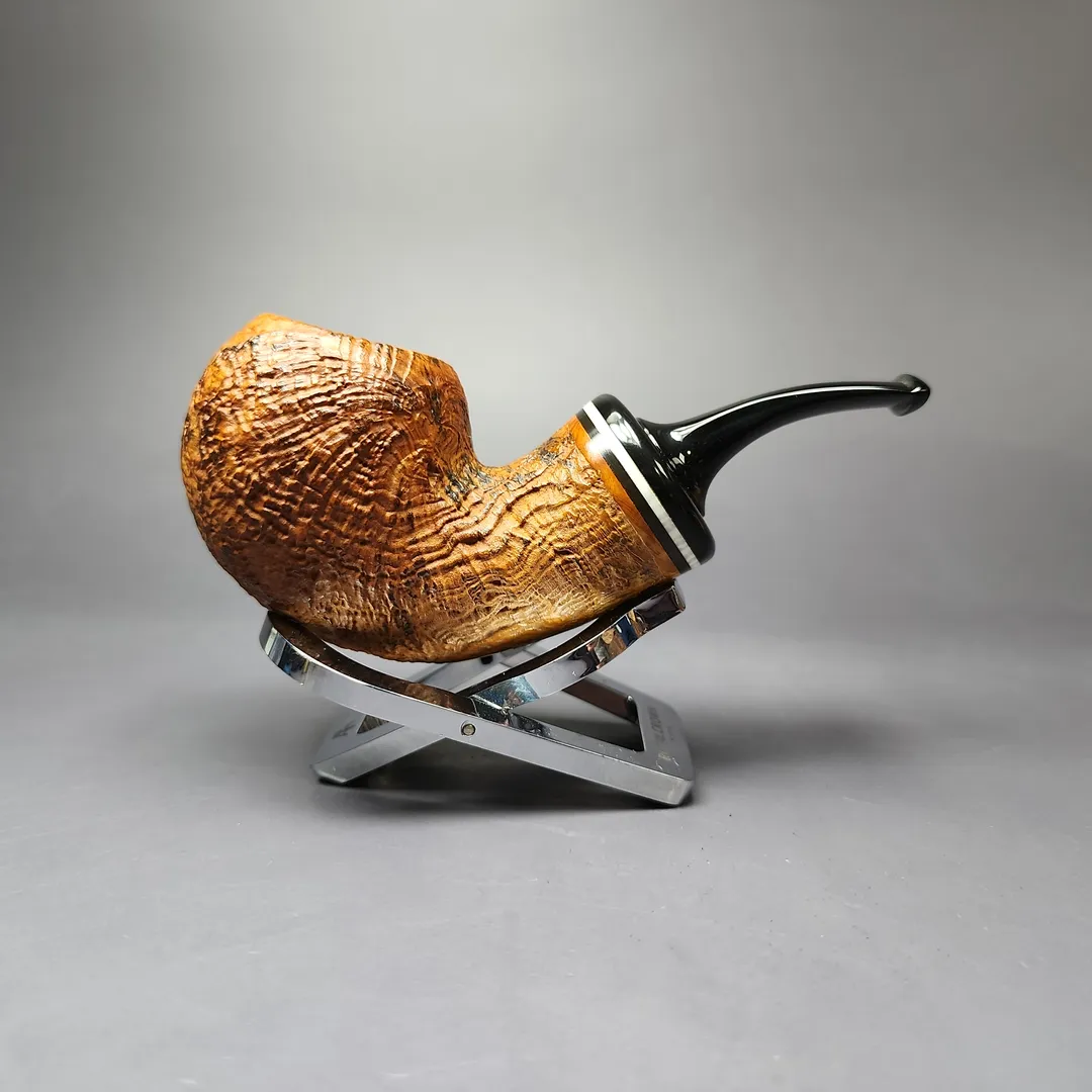 C-Pipe Contrast Sandblasted Apple w/ Reverse Calabash Briar Pipe, New - Image 2