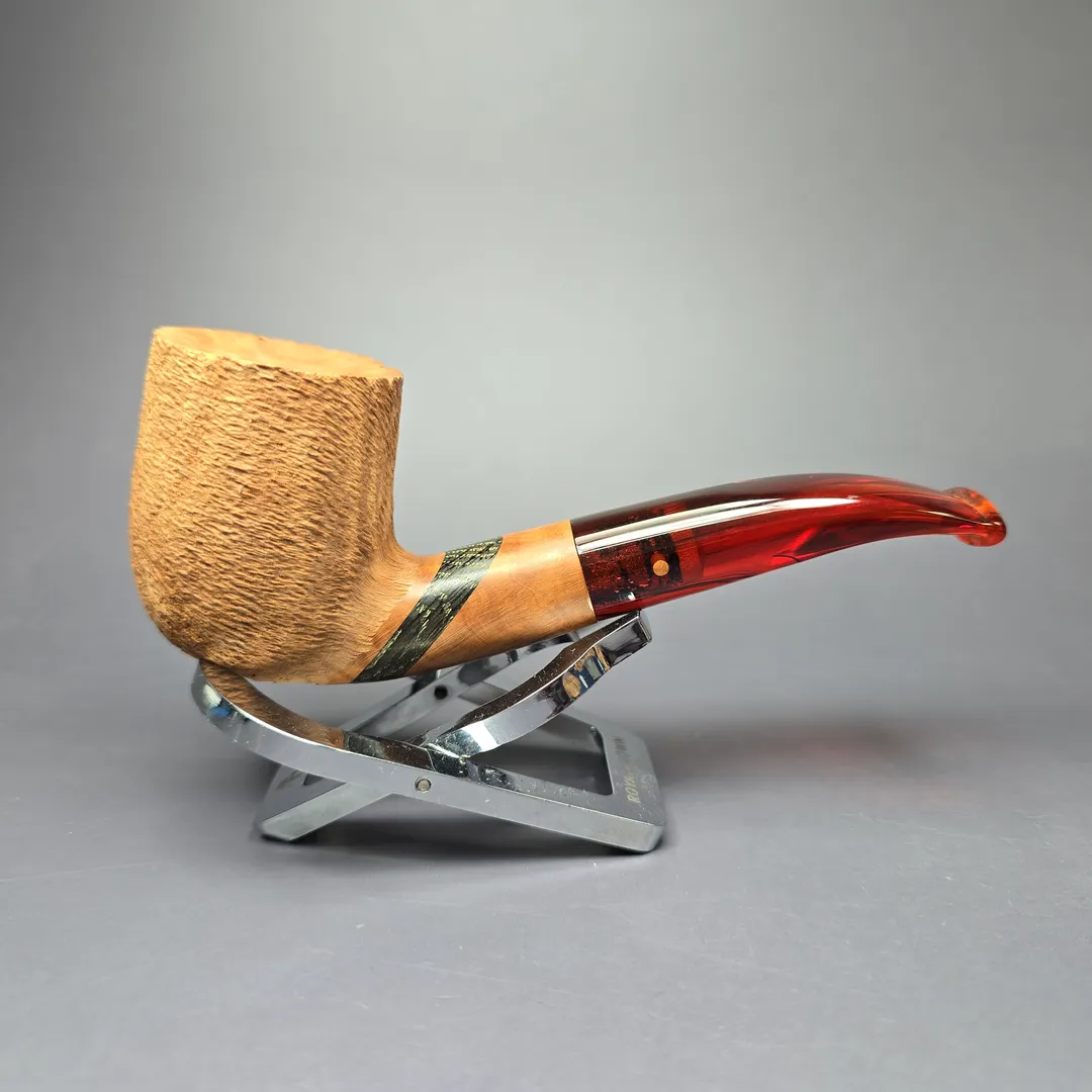 Paronelli Rusticated Bent Billiard w/ Fossilized Oak Estate Briar Pipe, Unsmoked - Image 2