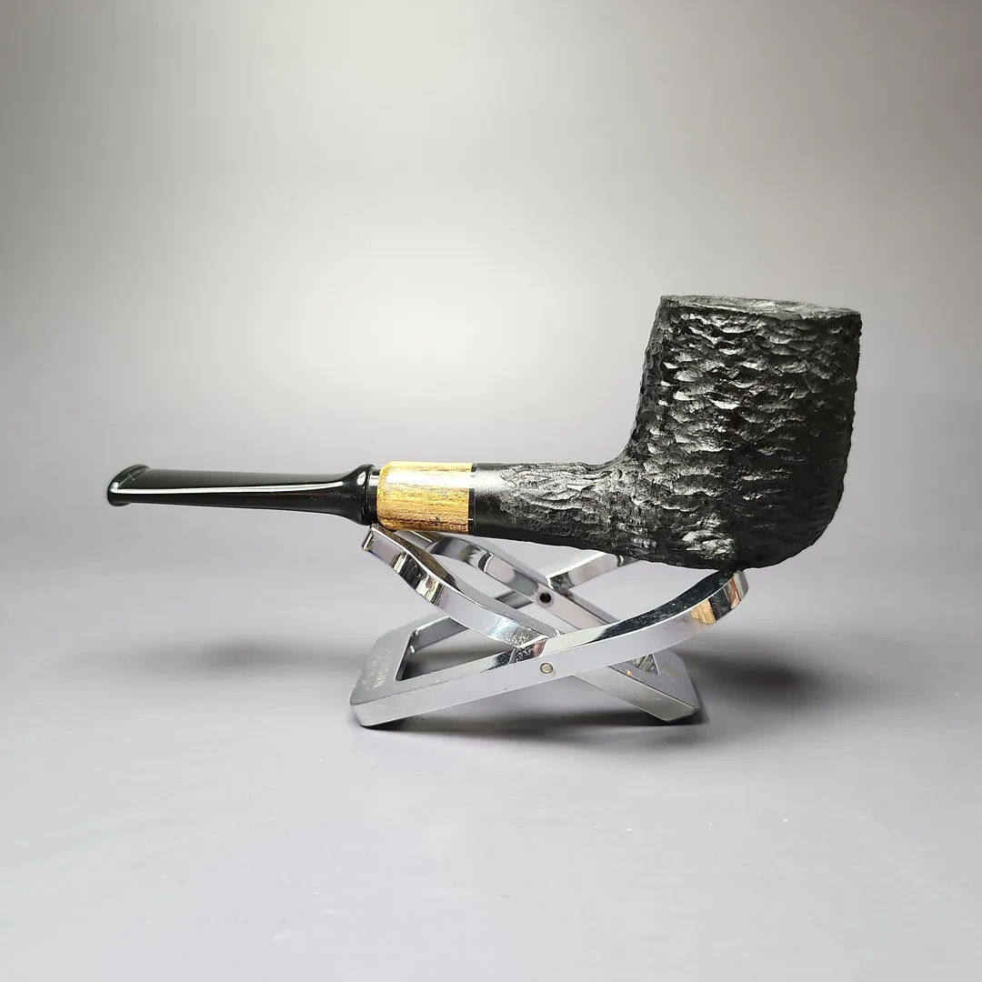 MBSD Briars by Piero Vitale Black Rusticated Billiard w/ Zebrawood Briar Pipe, New - Image 3