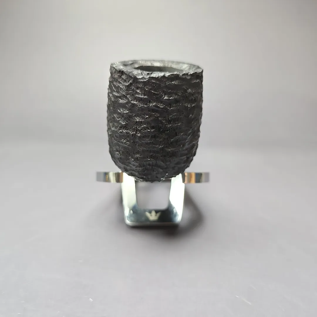 MBSD Briars by Piero Vitale Black Rusticated Billiard w/ Zebrawood Briar Pipe, New - Image 3