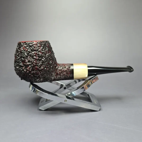 J Mouton Partially Rusticated Apple w/ Horn Handmade Briar Pipe, New - Image 3