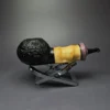 HS Studio Sandblasted Reverse Calabash Apple w/ Buddha Bamboo Estate Briar Pipe, Unsmoked - Image 3