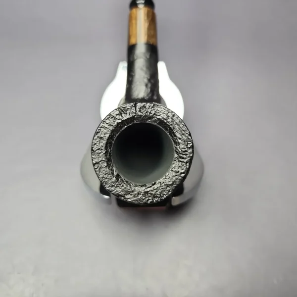 MBSD Briars by Piero Vitale Black Sandblasted Billiard w/ Zebrawood Briar Pipe, New - Image 4