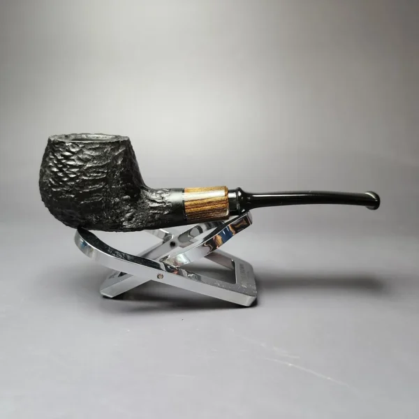 MBSD Briars by Piero Vitale Black Rusticated Author w/ Zebrawood Briar Pipe, New - Image 4
