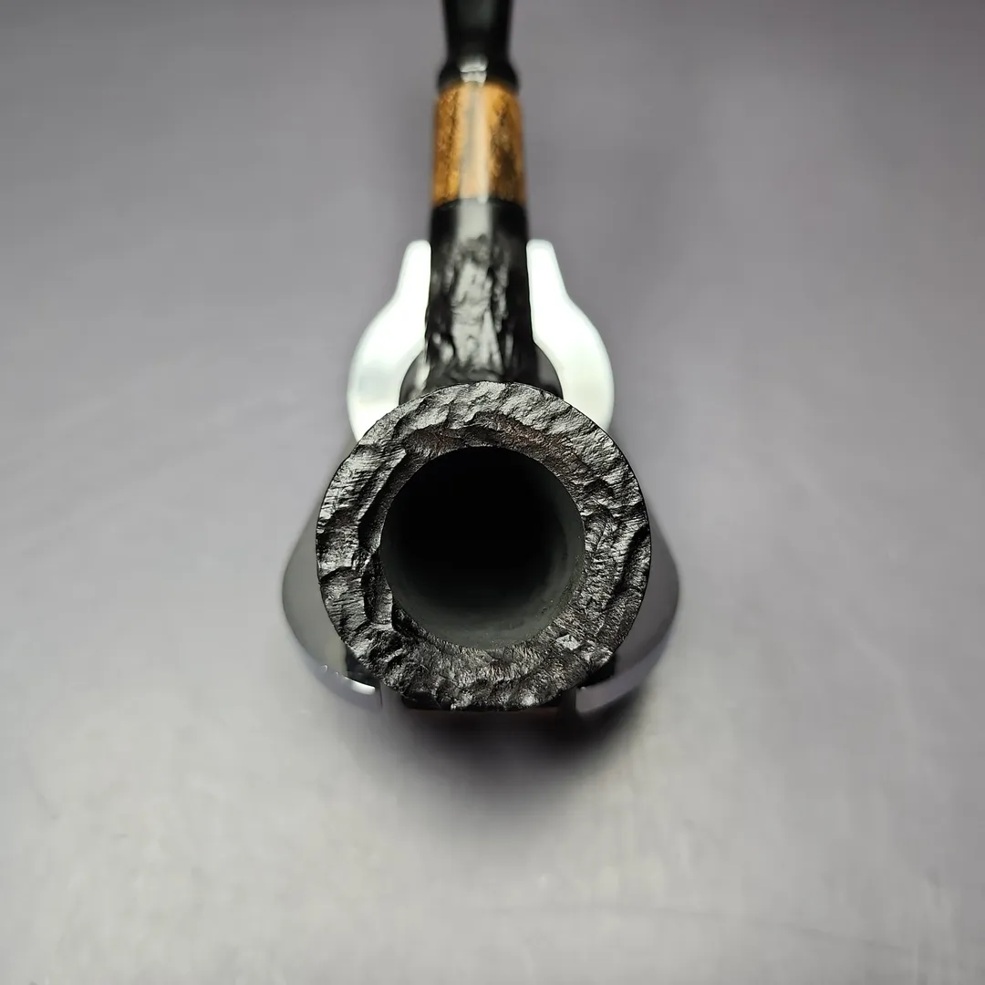 MBSD Briars by Piero Vitale Black Rusticated Billiard w/ Zebrawood Briar Pipe, New - Image 4