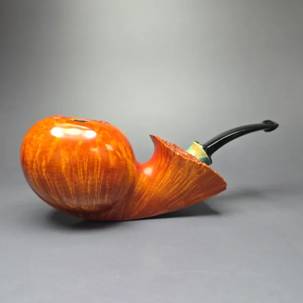 SU Pipes XL Smooth Blowfish w/ Stabilized Maple Burl Handmade Briar Pipe, New - Image 4