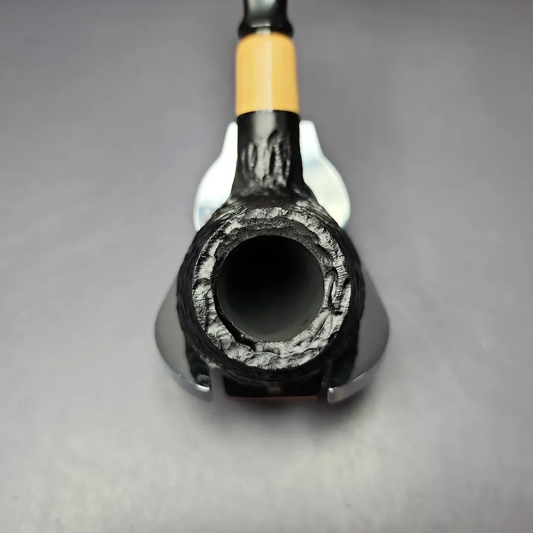 MBSD Briars by Piero Vitale Black Rusticated Author w/ Boxwood Briar Pipe, New - Image 4