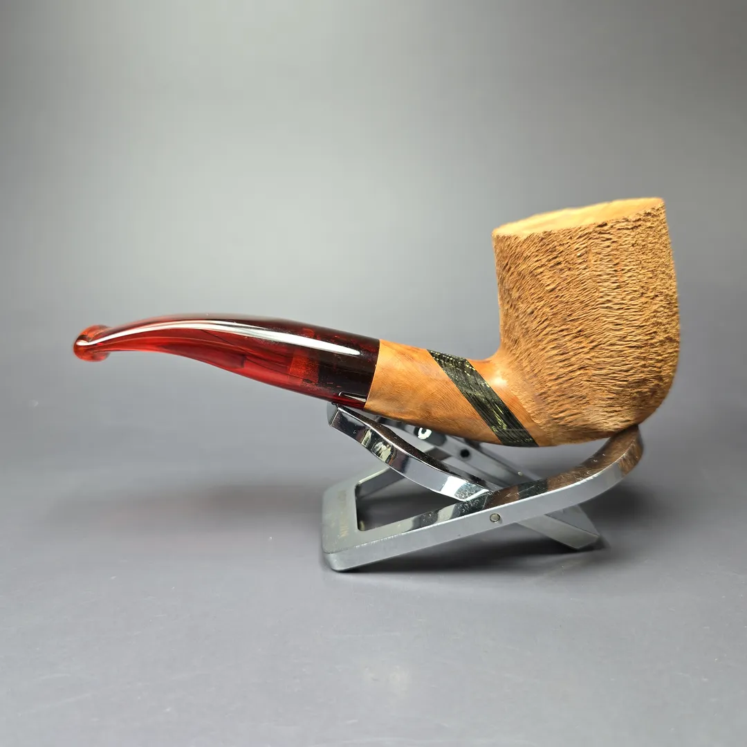 Paronelli Rusticated Bent Billiard w/ Fossilized Oak Estate Briar Pipe, Unsmoked - Image 4