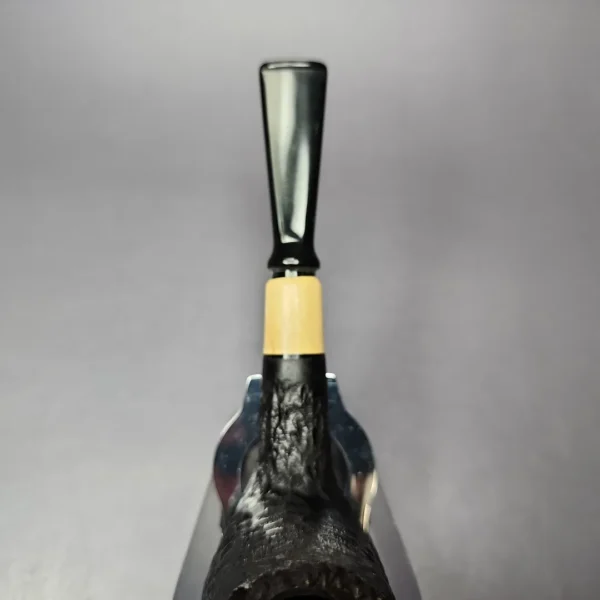 MBSD Briars by Piero Vitale Black Rusticated Billiard w/ Boxwood Briar Pipe, New - Image 5