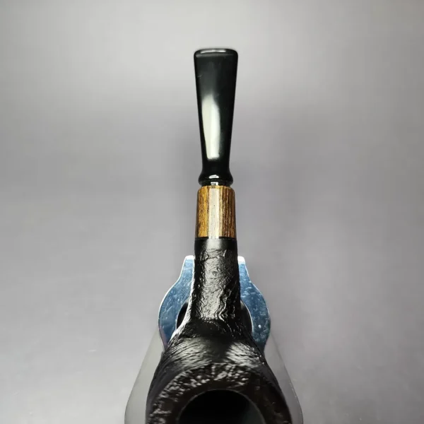 MBSD Briars by Piero Vitale Black Sandblasted Billiard w/ Zebrawood Briar Pipe, New - Image 5