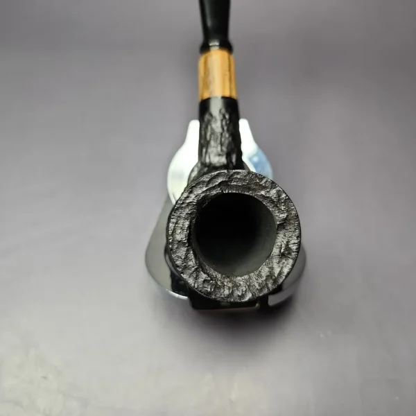 MBSD Briars by Piero Vitale Black Rusticated Billiard w/ Zebrawood Briar Pipe, New - Image 5