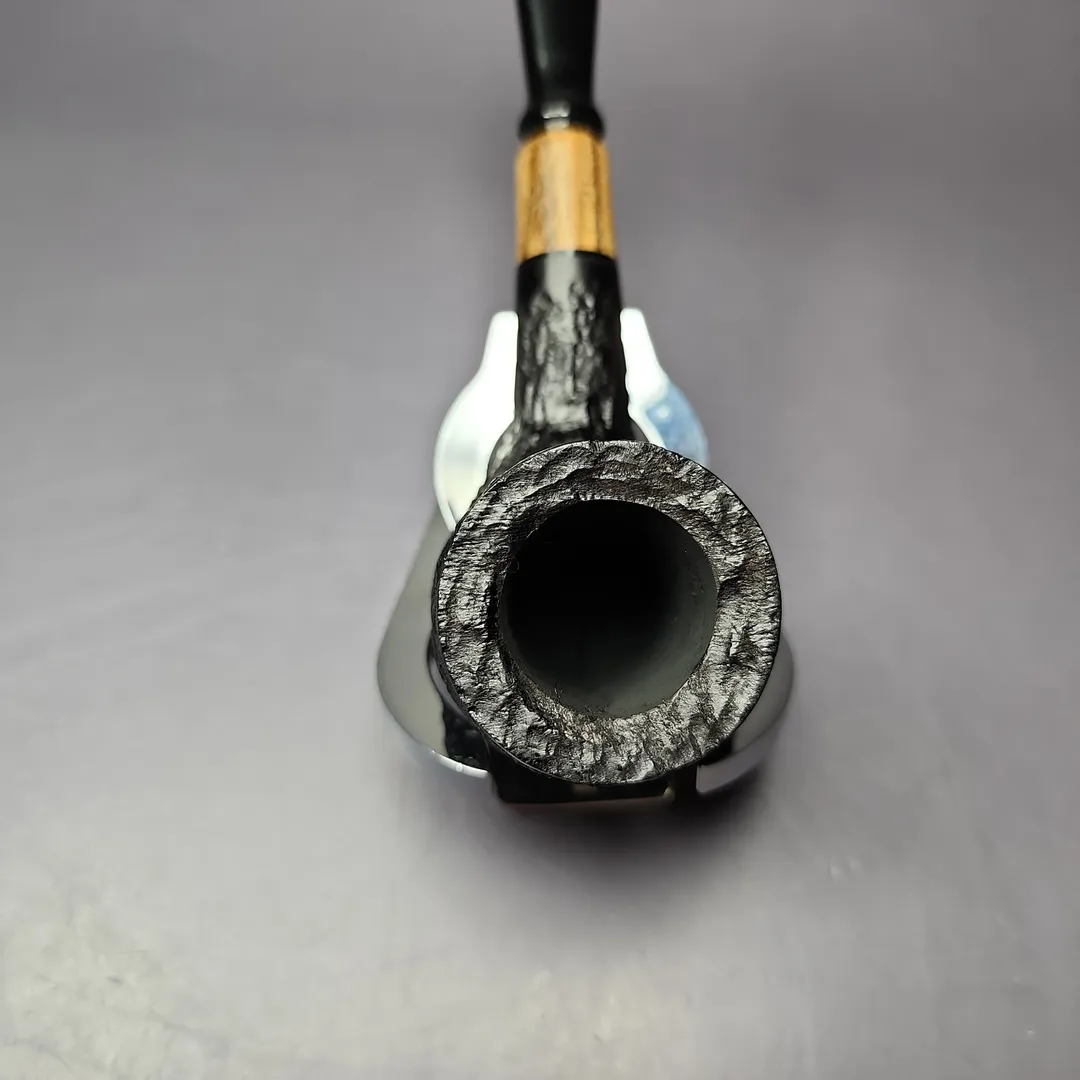 MBSD Briars by Piero Vitale Black Rusticated Billiard w/ Zebrawood Briar Pipe, New - Image 5