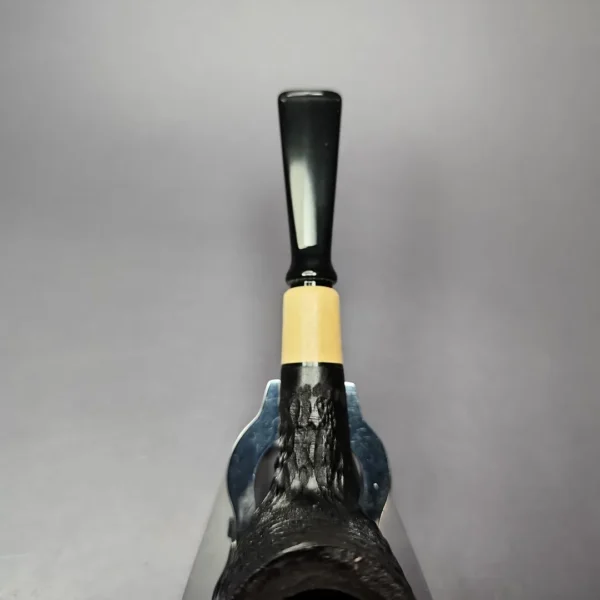 MBSD Briars by Piero Vitale Black Rusticated Billiard w/ Olivewood Briar Pipe, New - Image 5