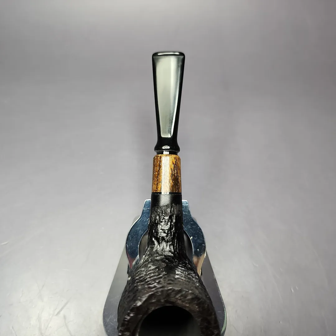 MBSD Briars by Piero Vitale Black Rusticated Billiard w/ Zebrawood Briar Pipe, New - Image 5